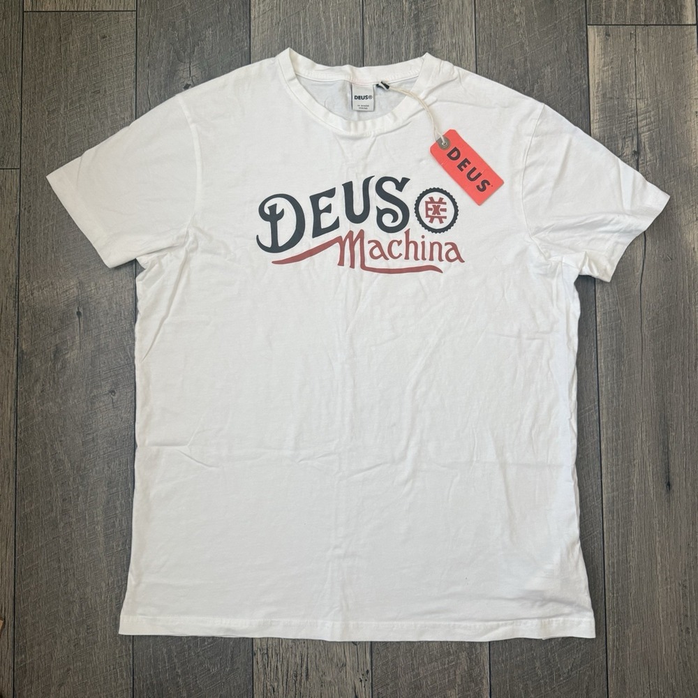 NWT Deus Ex Machina Engine Tee White Graphic T Shirt Motorcycle Cotton Mens XXL